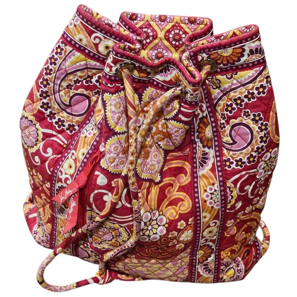 Vera Bradley Drawstring Backpack Cinch Tote Raspberry Fizz Pink Red Paisley 2008